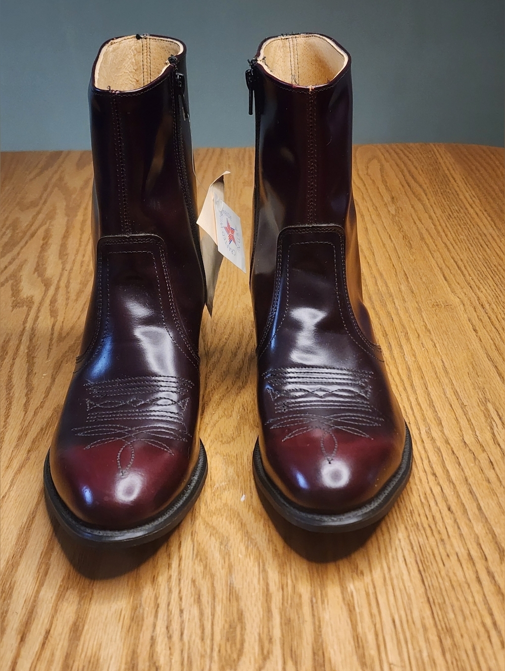 Leather Cowboy Boots New Cherry Mens Size 10 Ankle Zipper Biker Western - Picture 4 of 13